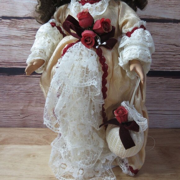 Collector’s Choice Porcelain 12" Doll Cream & Red Victorian Style Dress - Picture 4 of 9